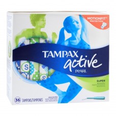 Tampax Active Pearl Super Unscented Tampons, Motion Fit Protection, 36-Pack