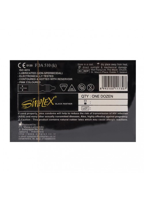 Simplex Black Panther Natural Male Latex Condoms 12-Pack