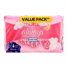 Always Night Cotton Soft Ultra Thin Extra Long Wings Pads, 14 Pads Value Pack