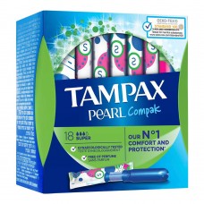 Tampax Pearl Compak Comfort And Protection Tampons, Super, 18-Pack