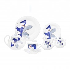 Cera-E-Noor Elegant Blue Bell Tea Set, 24 Pieces, 611021