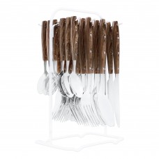 Elegant Stainless Steel Cutlery Set, 24 Pieces, Dark Wood Dots, EL-2015