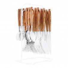 Elegant Stainless Steel Cutlery Set, 24 Pieces, Wooden Dots, EL-2014