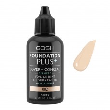 Gosh Foundation Plus, Cover + Conceal, SPF 15, 002 Ivory, 30ml