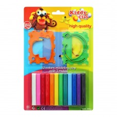 Kiddy Clay High Quality Modeling Clay, 12 Colors + 2 Molds, ST-200-12+2M