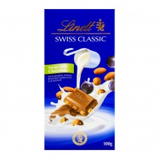 Lindt Swiss Milk Chocolate With Raisin, Roasted Nuts & Almonds 100g