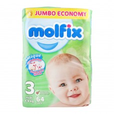 Molfix No. 3 Diapers, Midi 4-9 KG, Jumbo Economy, 64-Pack