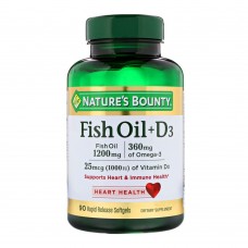 Nature's Bounty Fish Oil + D3, 1200mg + 1000IU, 90 Softgels, Dietary Supplement