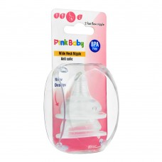 Pink Baby Anti Colic Wide Neck Nipple, L, 6m+, Fast Flow, 2-Pack, A-03