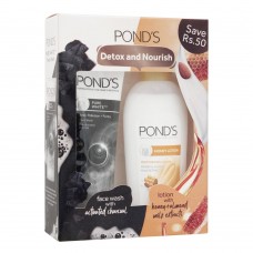 Pond's Detox And Nourish Charcoal Face Wash + Honey Lotion Pack, Save Rs. 50
