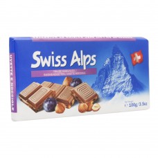 Swiss Alps Milk Chocolate Bar With Raisins And Hazelnut, 100g