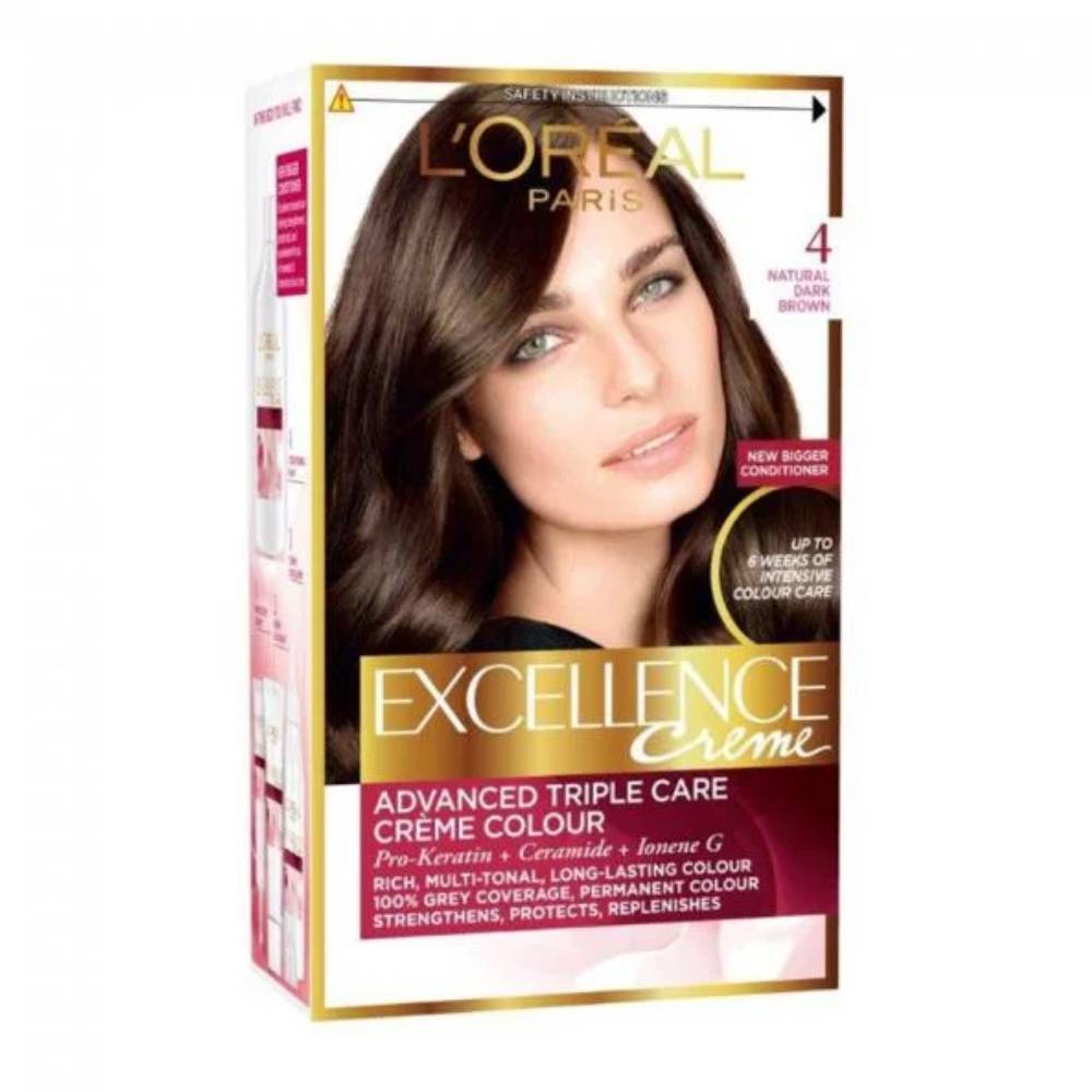 Buy L'Oreal Paris Excellence Creme Hair Colour, Natural DarkBrown 4 ...